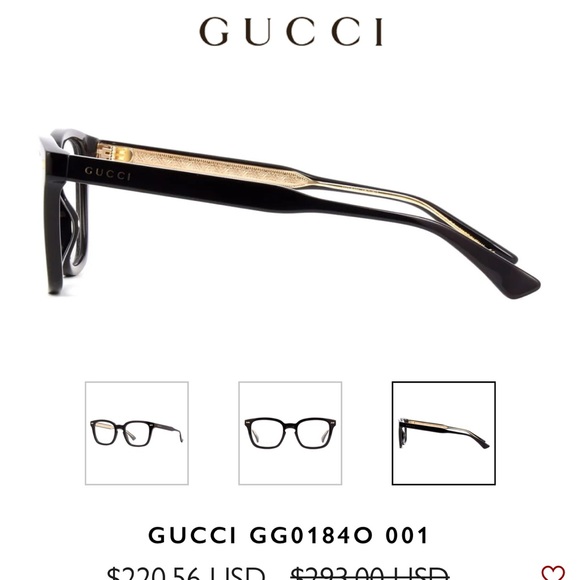 Gucci Rectangular Eyeglasses Glasses Frames GG0184O 001 Black 50mm 0184 - Picture 3 of 11